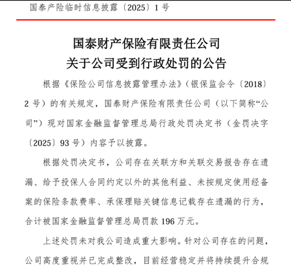 在线股票配资门户网站 “蚂蚁系”国泰产险收最大罚单：关联交易高度集中 保险业务收入下降